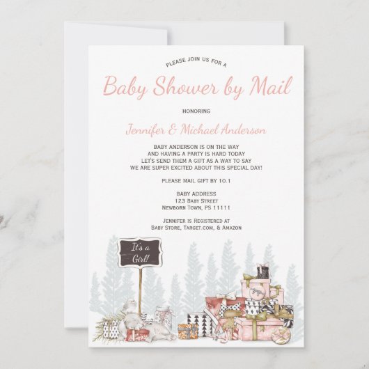 Winter Woodland Pink Bunny Baby shower per post Kaart (Voorkant)
