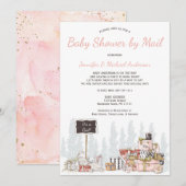 Winter Woodland Pink Bunny Baby shower per post Kaart (Voorkant / Achterkant)