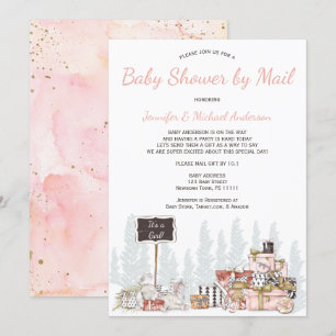 Winter Woodland Pink Bunny Baby shower per post Kaart