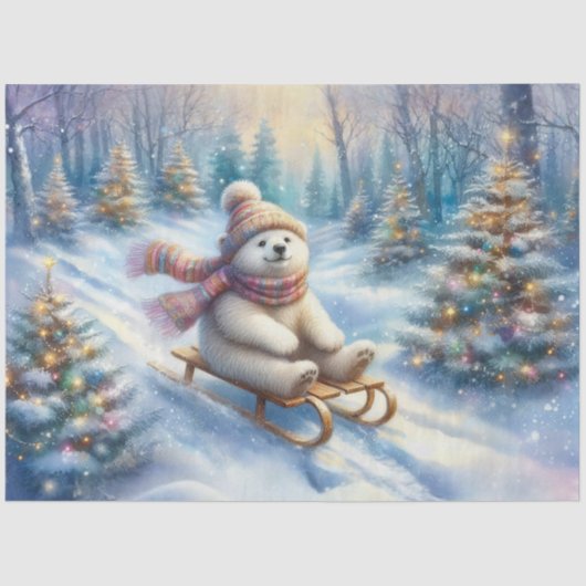 Winter Woodland Polar Beer Sled Crafting Decoupage Tissuepapier (Voorkant)