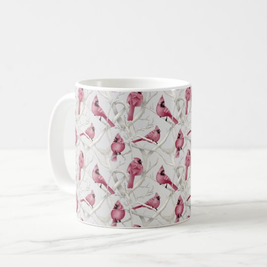 Winter Woodland Red Kardinaal vogelpatroon Koffiemok (Voorkant links)