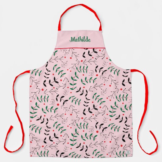 Winter Woodland Retro gepersonaliseerde roze kerst Schort (Voorkant)