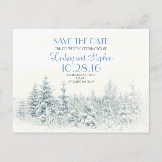 Winter woodland romantisch wit save the date aankondigingskaart (Voorkant)