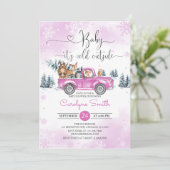 Winter Woodland roze vrachtwagen Baby shower Kaart (Staand voorkant)