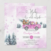 Winter Woodland roze vrachtwagen Baby shower Kaart (Voorkant / Achterkant)