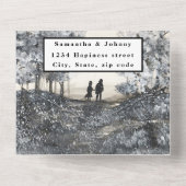 Winter Woodland RSVP Waterverf Forest Wedding All In One Uitnodiging (Achterkant)