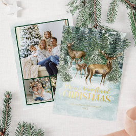 Winter Woodland Rustic Christmas Foto Goud Folie Feestdagenkaart