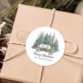 Winter Woodland Rustic Kerstmis Cabin Ronde Sticker