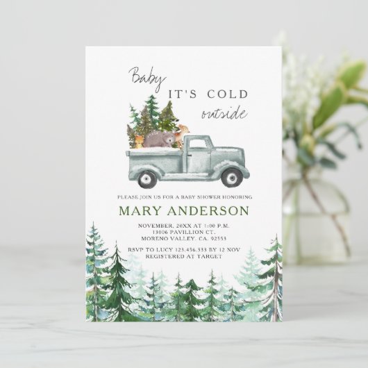 Winter Woodland rustieke bos Dier Baby shower Kaart (Staand voorkant)