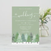 Winter Woodland Sage Green Wedding QR Code Kaart (Staand voorkant)