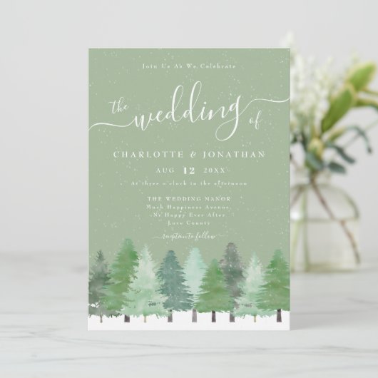 Winter Woodland Sage Green Wedding QR Code Kaart (Staand voorkant)