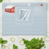 Winter Woodland Scandinavian Monogrammed Decor Theedoek (Gevouwen)