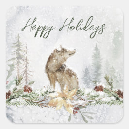 Winter Woodland Scene Wolf Kerst sticker