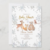 Winter Woodland Silver Baby shower Kaart (Voorkant)