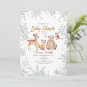 Winter Woodland Silver Baby shower Kaart (Staand voorkant)