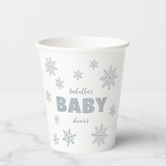 Winter Woodland Snow Wonderland Silver Baby shower Papieren Bekers (Voorkant)