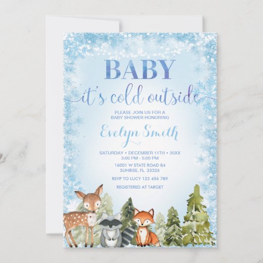 Winter Woodland Snowflake Baby shower Uitnodiging (Voorkant)