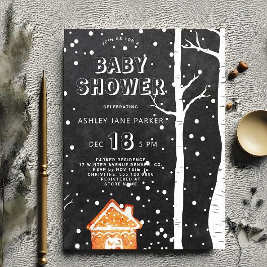 Winter Woodland Snowflakes baby shower Kaart