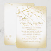 Winter Woodland Snowflakes Gold Wedding Kaart (Voorkant / Achterkant)