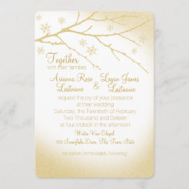 Winter Woodland Snowflakes Gold Wedding Kaart