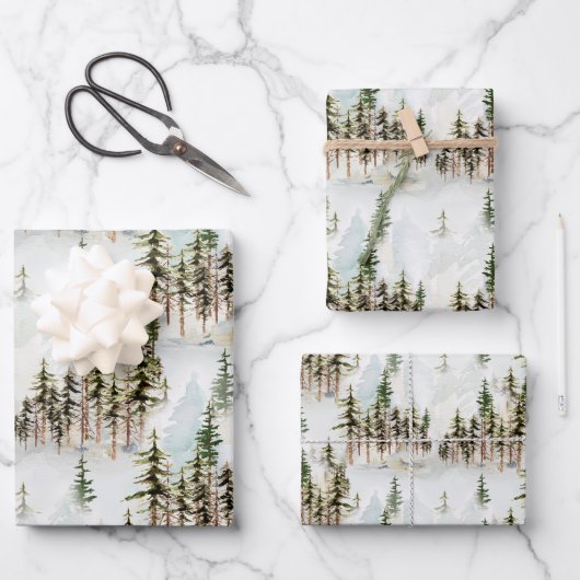 Winter Woodland Snowy Pine Tree Scene Inpakpapier Vel (Voorkant)