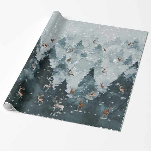 Winter Woodland Stag Deer Forest Wilderness Cadeaupapier (Uitgerold)