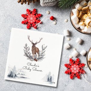 Winter Woodland Stag Modern Script Baby shower Servet