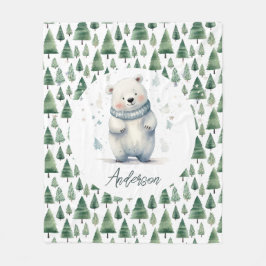 Winter Woodland Teddy Bear Naam Fleece Deken
