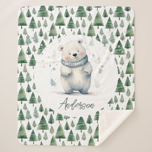 Winter Woodland Teddy Bear Naam Sherpa Deken (Voorkant)