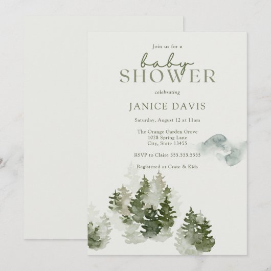 Winter Woodland Theme Baby shower Invitation Kaart (Voorkant / Achterkant)