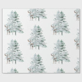 Winter Woodland Trees & Deer Cadeaupapier (Vlak)