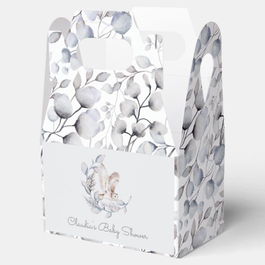 Winter Woodland Uil Modern Script Baby shower Bedankdoosjes (Geopend)