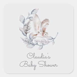 Winter Woodland Uil Modern Script Baby shower Vierkante Sticker