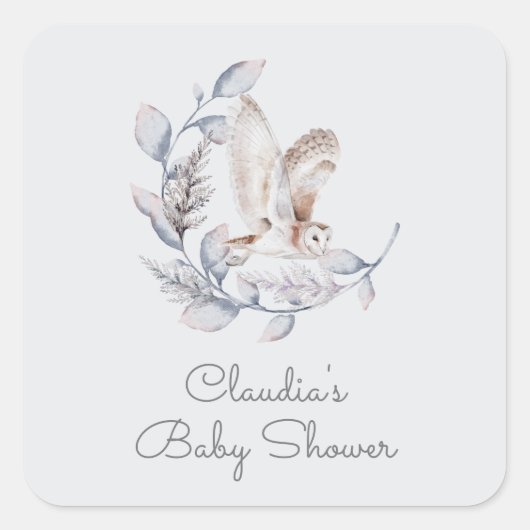 Winter Woodland Uil Modern Script Baby shower Vierkante Sticker (Voorkant)