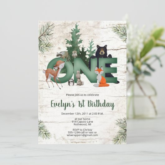 Winter Woodland verjaardagsuitnodiging - 1e verjaa Kaart (Staand voorkant)