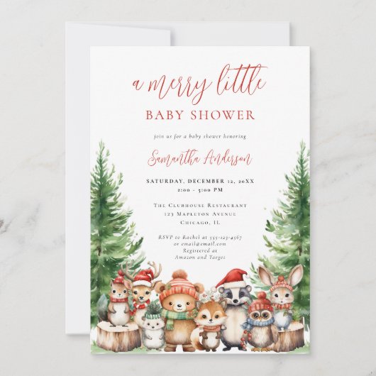 Winter Woodland Vrolijk klein kerst Baby shower Kaart (Voorkant)