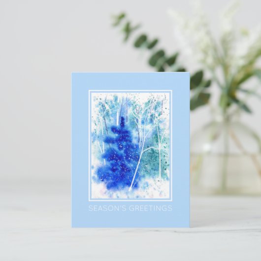 Winter Woodland Waterverf Art Feestdagenkaart (Staand voorkant)