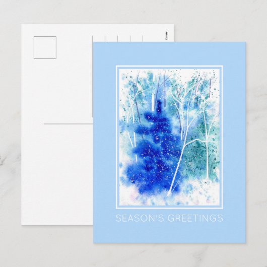 Winter Woodland Waterverf Art Feestdagenkaart (Voorkant / Achterkant)