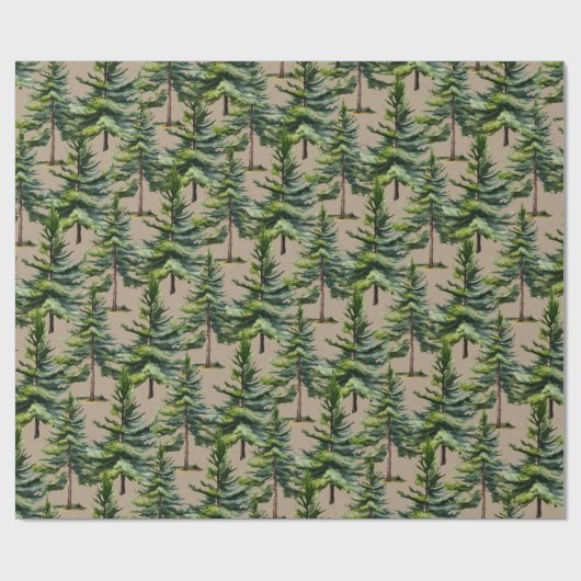 Winter Woodland Waterverf Fir Tree Forest Kraft Cadeaupapier (Vlak)