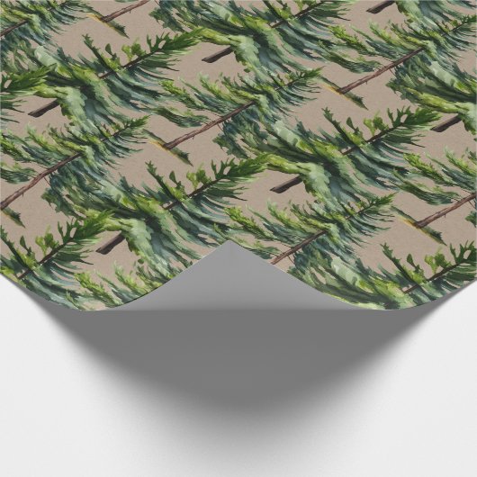 Winter Woodland Waterverf Fir Tree Forest Kraft Cadeaupapier (Hoek)