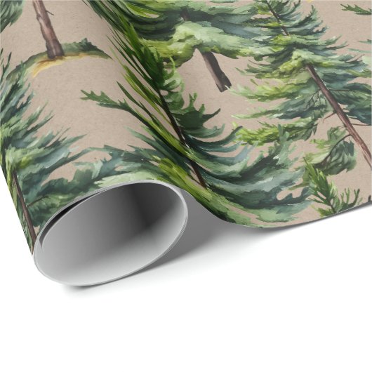 Winter Woodland Waterverf Fir Tree Forest Kraft Cadeaupapier (Rol Hoek)