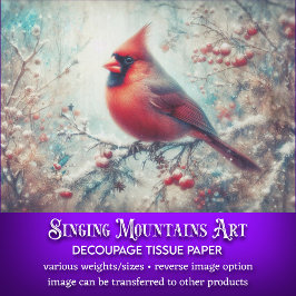 Winter Woodland Waterverf Kardinaal Decoupage Tissuepapier