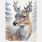 Winter Woodland Waterverf Kerstherten Fleece Deken (Voorkant)