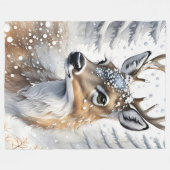Winter Woodland Waterverf Kerstherten Fleece Deken (Voorkant (Horizontaal))