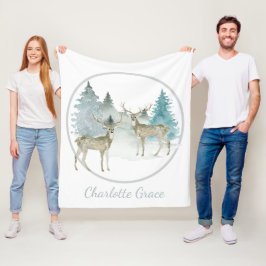 Winter Woodland Waterverf Kerstherten Fleece Deken