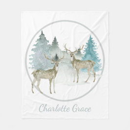 Winter Woodland Waterverf Kerstherten Fleece Deken