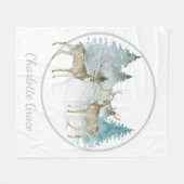 Winter Woodland Waterverf Kerstherten Fleece Deken (Voorkant (Horizontaal))