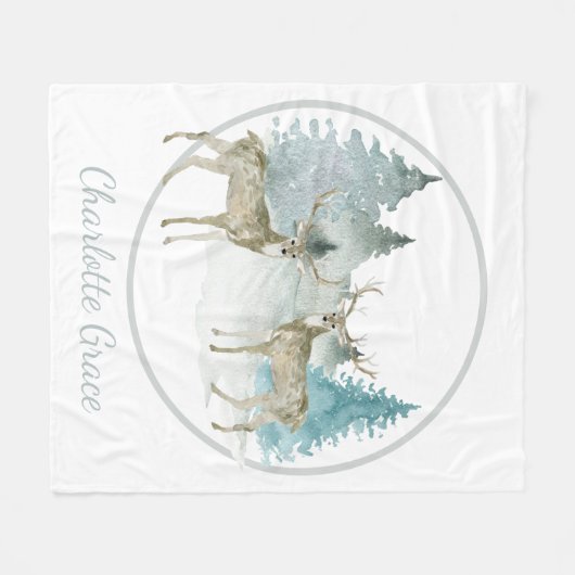 Winter Woodland Waterverf Kerstherten Fleece Deken (Voorkant (Horizontaal))