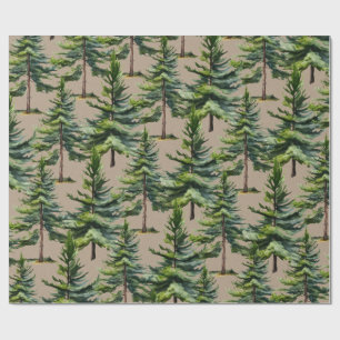 Winter Woodland Waterverf sparrenbos Kraft Cadeaupapier