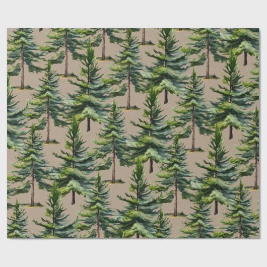 Winter Woodland Waterverf sparrenbos Kraft Cadeaupapier (Vlak)